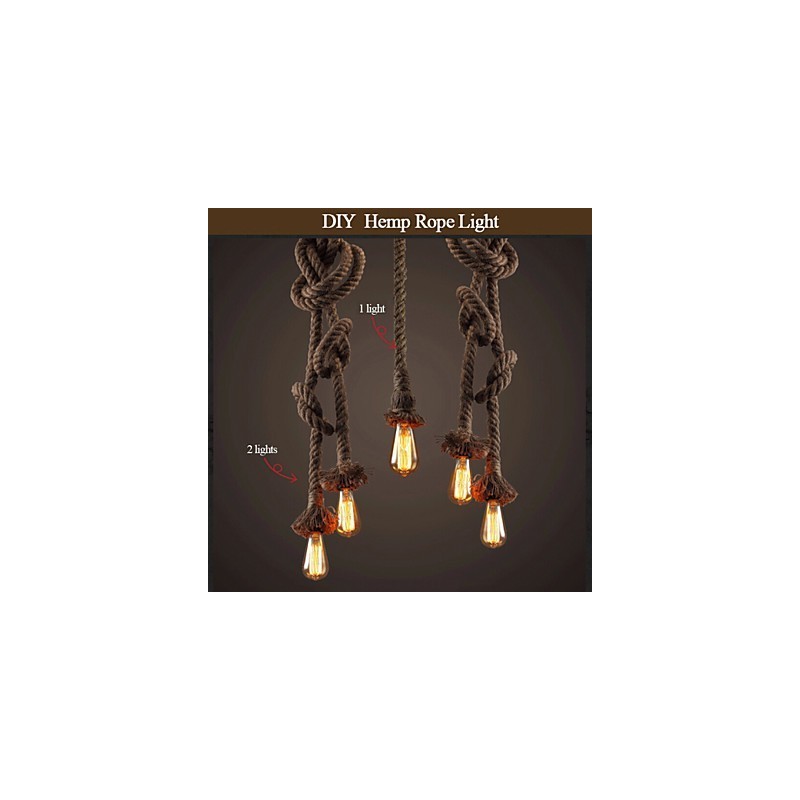 1 Light DIY Art Hemp Rope Light Creative Hemp Rope Chandelier Long 100cm Send 1 Bulb