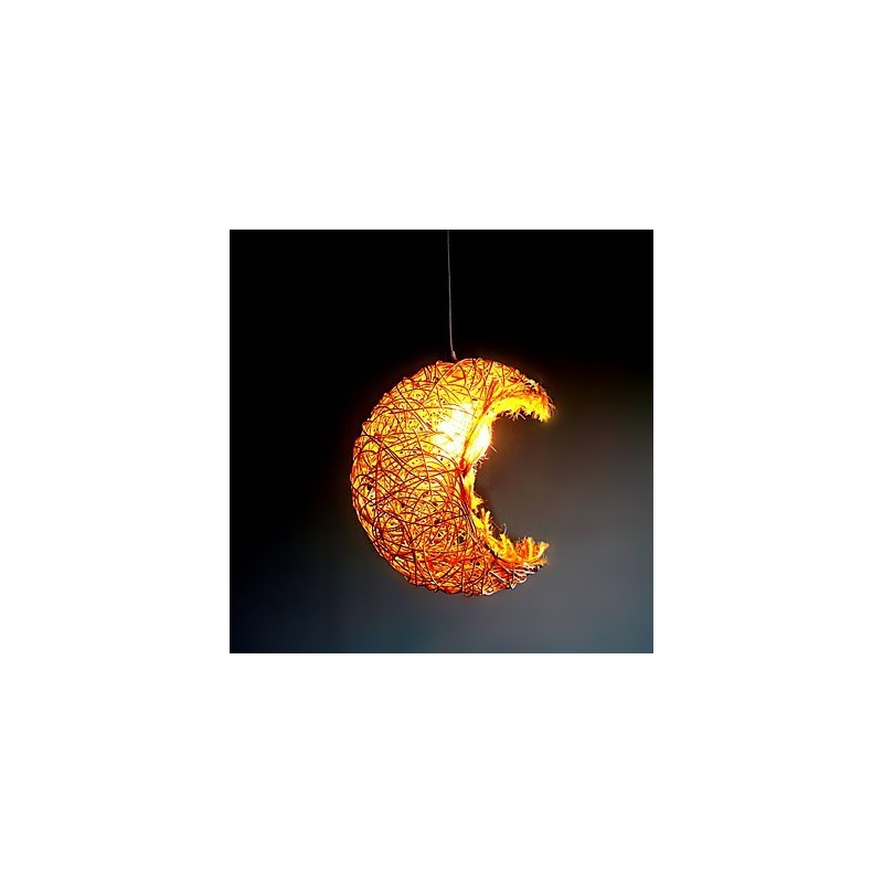 Modern Rural Cany Art Woven Rattan Single Head Droplight Lamp