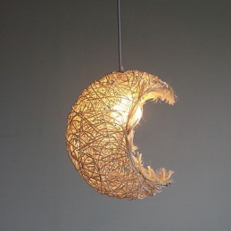 Modern Rural Cany Art Woven Rattan Single Head Droplight Lamp