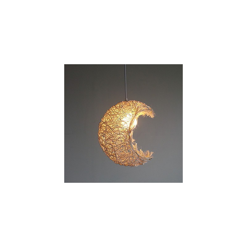 Modern Rural Cany Art Woven Rattan Single Head Droplight Lamp