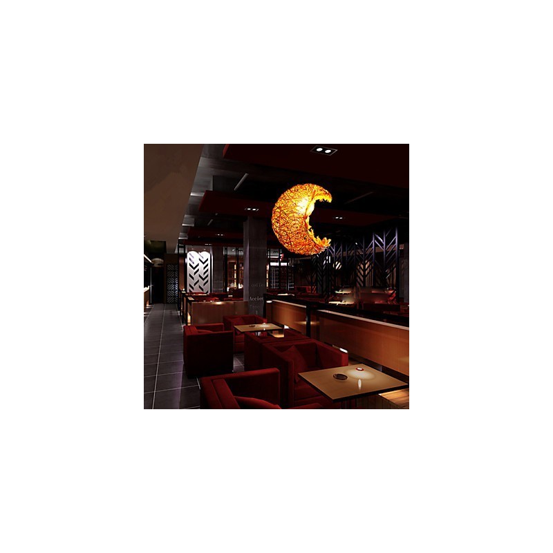 Modern Rural Cany Art Woven Rattan Single Head Droplight Lamp