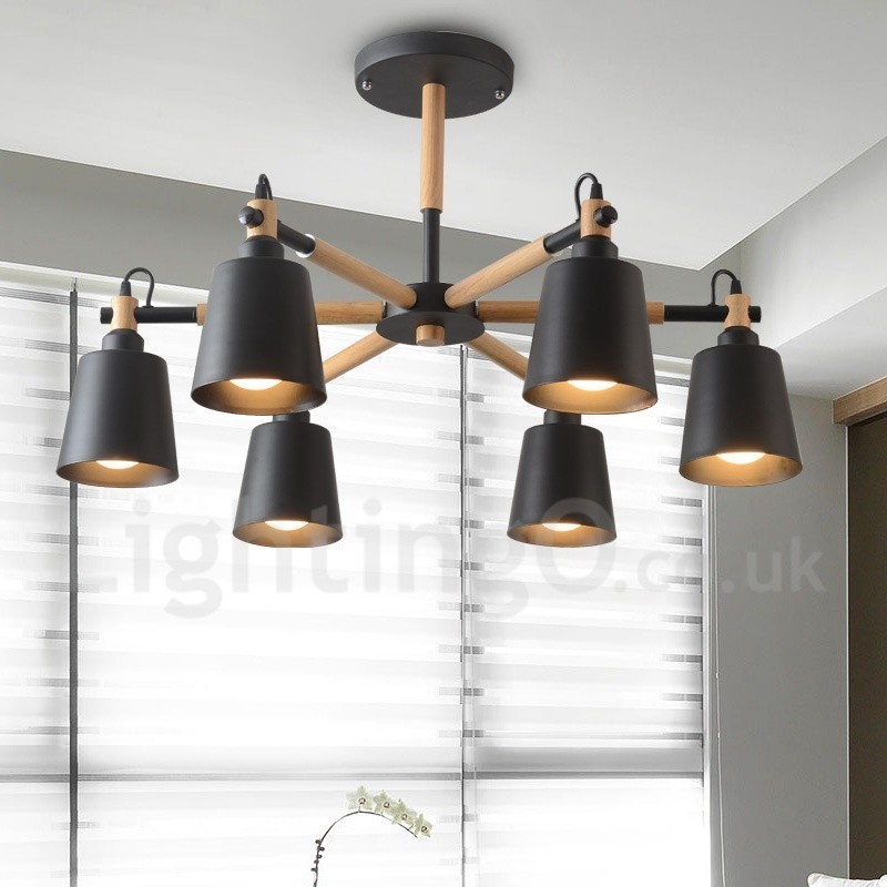 Modern Contemporary Wood 6 Light Chandelier Lamp