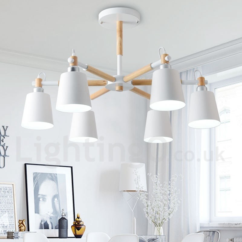 Modern Contemporary Wood 6 Light Chandelier Lamp