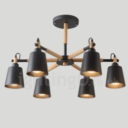 Modern Contemporary Wood 6 Light Chandelier Lamp