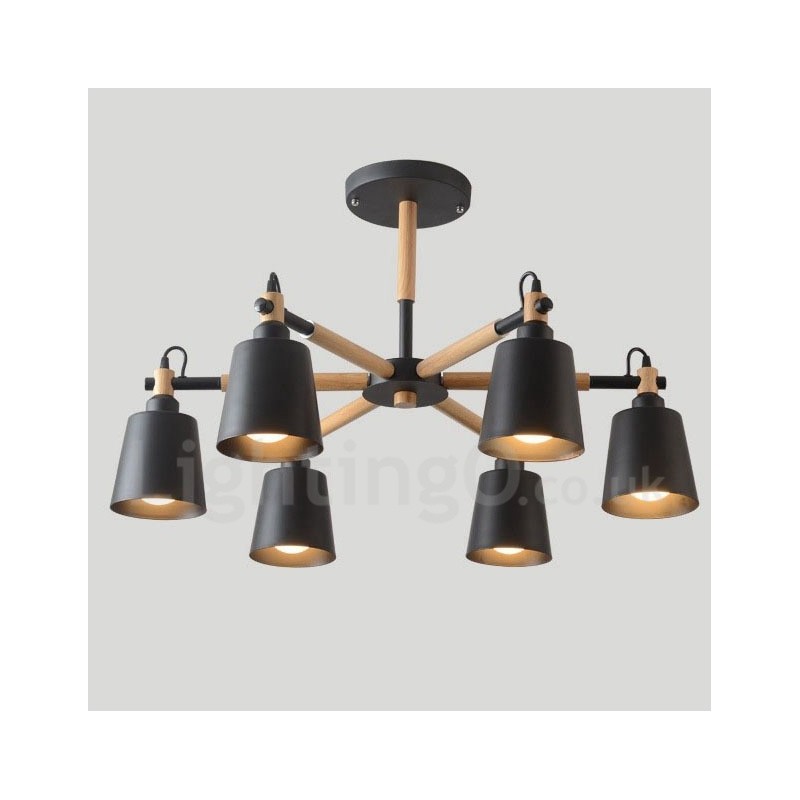 Modern Contemporary Wood 6 Light Chandelier Lamp