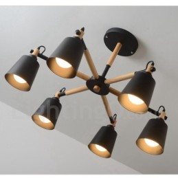 Modern Contemporary Wood 6 Light Chandelier Lamp