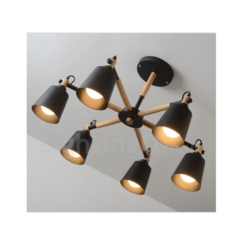 Modern Contemporary Wood 6 Light Chandelier Lamp