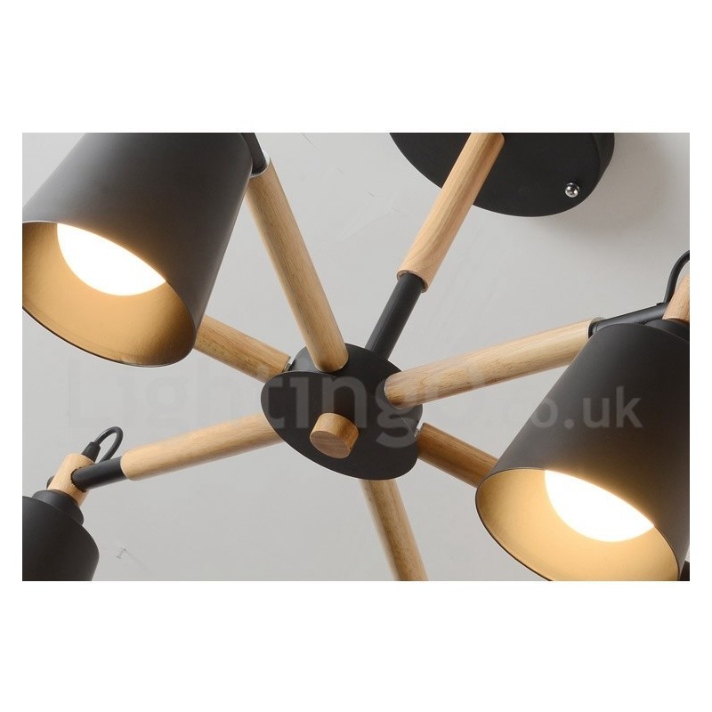 Modern Contemporary Wood 6 Light Chandelier Lamp