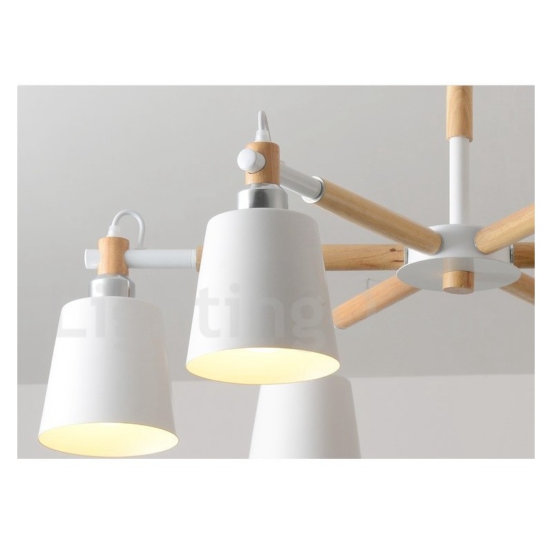 Modern Contemporary Wood 6 Light Chandelier Lamp