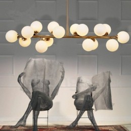 Modern Contemporary 16 Light Chandelier with Glass Shade and Lamp