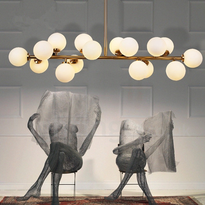 Modern Contemporary 16 Light Chandelier with Glass Shade and Lamp