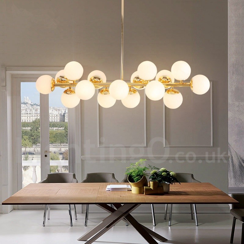 Modern Contemporary 16 Light Chandelier with Glass Shade and Lamp