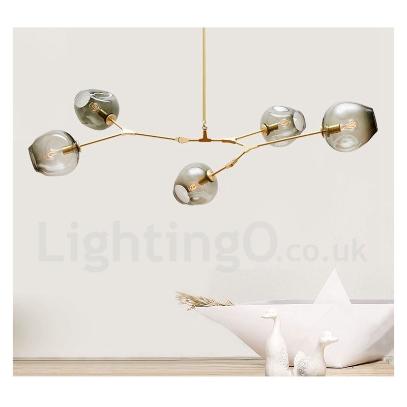 Modern Contemporary 5 Light Chandelier with Glass Shade Lamp