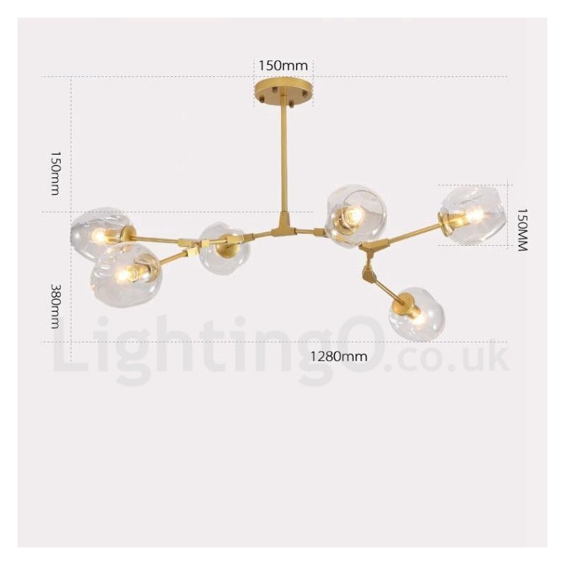 6 Light Modern Contemporary Chandelier with Clear Glass Shade & Light