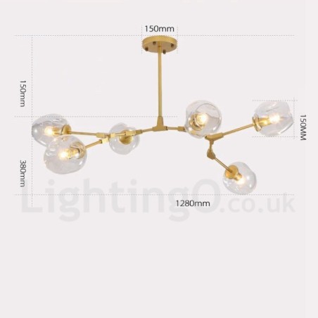 6 Light Modern Contemporary Chandelier with Clear Glass Shade & Light
