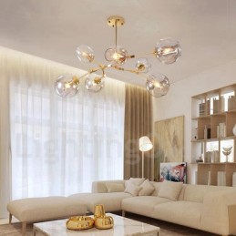 Modern Contemporary 7 Light Chandelier with Clear Glass Shade & Lamp