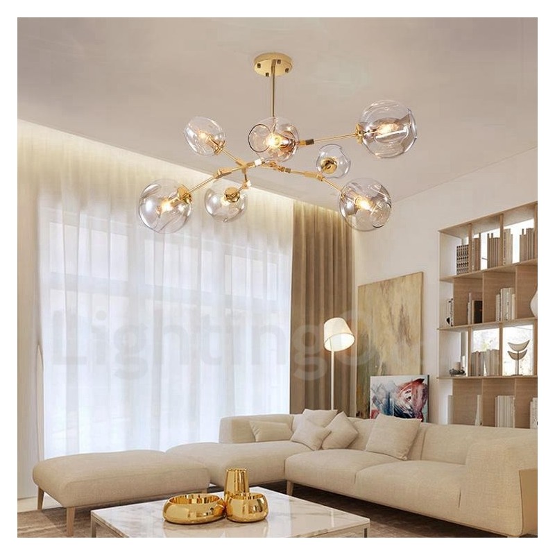 Modern Contemporary 7 Light Chandelier with Clear Glass Shade & Lamp