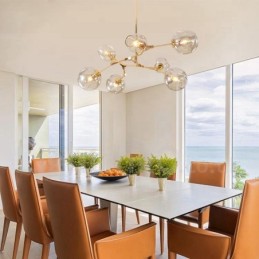 Modern Contemporary 7 Light Chandelier with Clear Glass Shade & Lamp