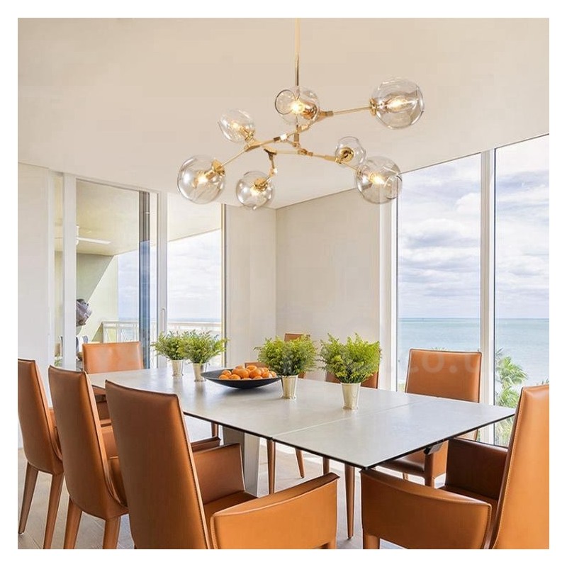 Modern Contemporary 7 Light Chandelier with Clear Glass Shade & Lamp