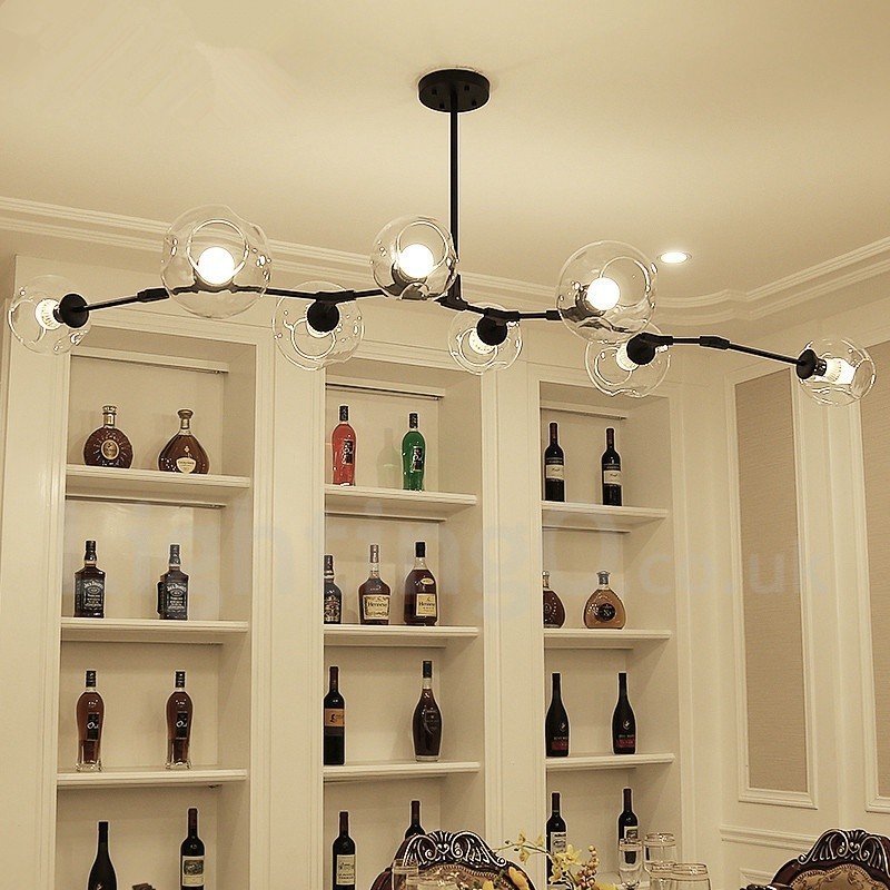 8 Light Modern Contemporary Chandelier with Clear Glass Shade & Lamp (Black Golden)