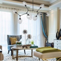 8 Light Modern Contemporary Chandelier with Clear Glass Shade & Lamp (Black Golden)