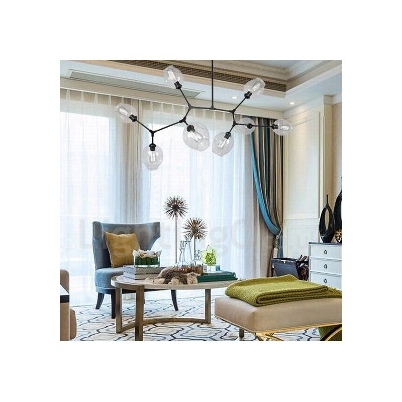 8 Light Modern Contemporary Chandelier with Clear Glass Shade & Lamp (Black Golden)