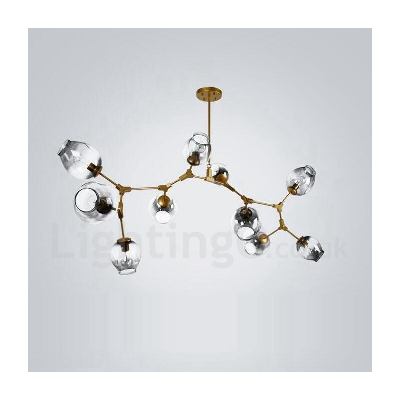 10 Light Golden Chandelier with Glass Shade Modern Contemporary Style Light