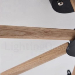 Modern Contemporary 3 Light Single Tier Wood Chandelier with Drum Fabric Shade &