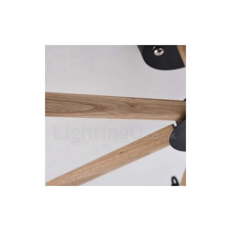 Modern Contemporary 3 Light Single Tier Wood Chandelier with Drum Fabric Shade &