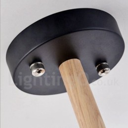 Modern Contemporary 3 Light Single Tier Wood Chandelier with Drum Fabric Shade &