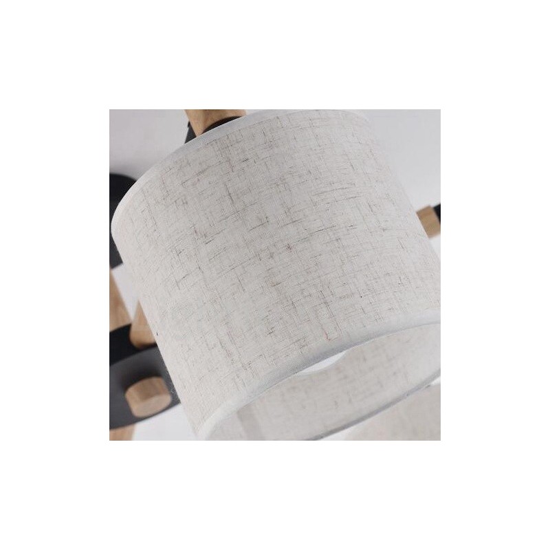 Modern Contemporary 6 Light Single Tier Wood Chandelier with Drum Fabric (Black White)