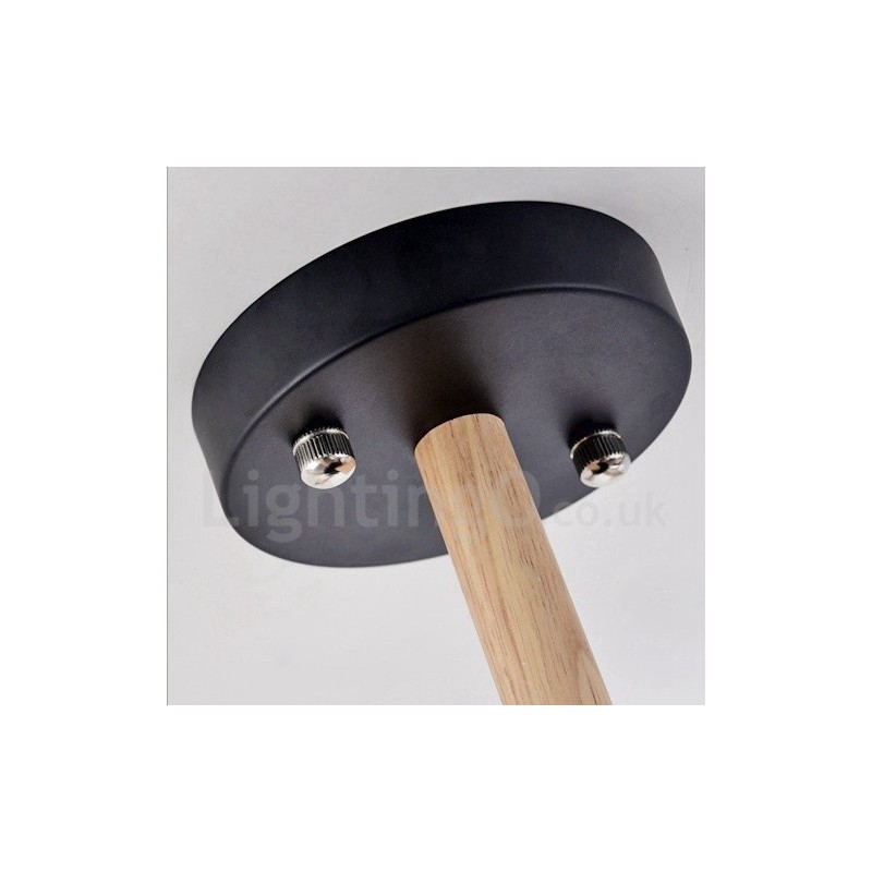 Modern Contemporary 6 Light Single Tier Wood Chandelier with Drum Fabric (Black White)