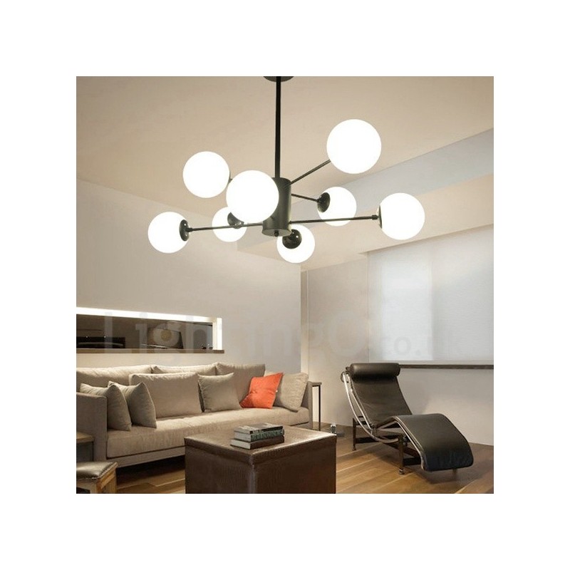 Black 8 Light Modern Contemporary 2 Tier Metal Chandelier with Glass Shade