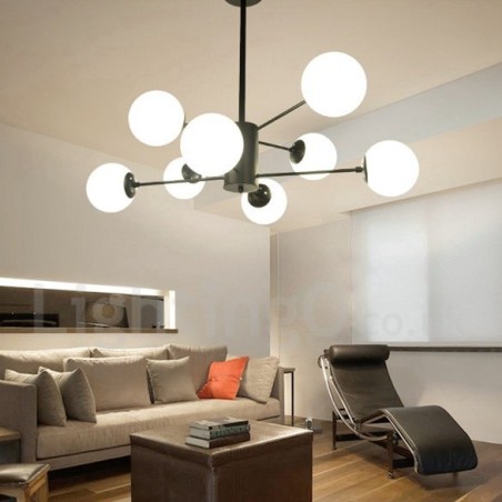 Black 8 Light Modern Contemporary 2 Tier Metal Chandelier with Glass Shade