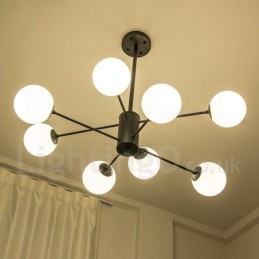 Black 8 Light Modern Contemporary 2 Tier Metal Chandelier with Glass Shade