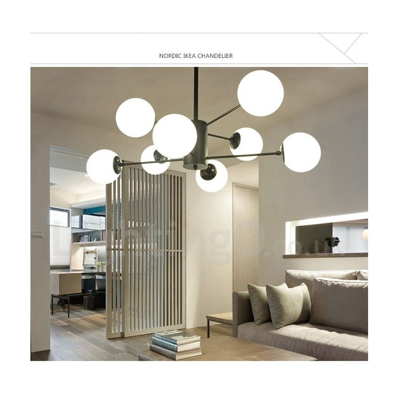 Black 8 Light Modern Contemporary 2 Tier Metal Chandelier with Glass Shade