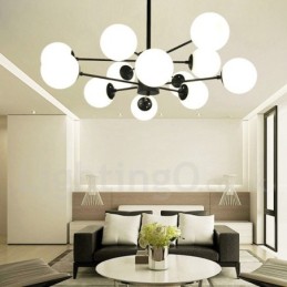 Black 12 Light 2 Tier Metal Chandelier with Glass Shade Modern Contemporary Style