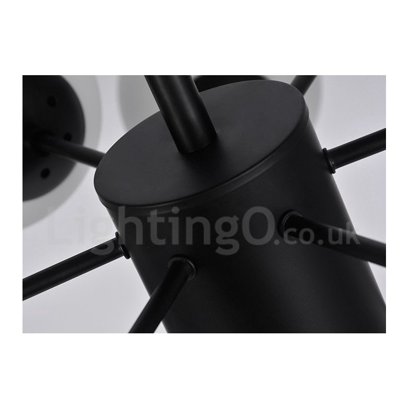 Black 12 Light 2 Tier Metal Chandelier with Glass Shade Modern Contemporary Style