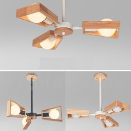 Wood Single Tier 3 Light Chandelier Lamp Modern Contemporary Style