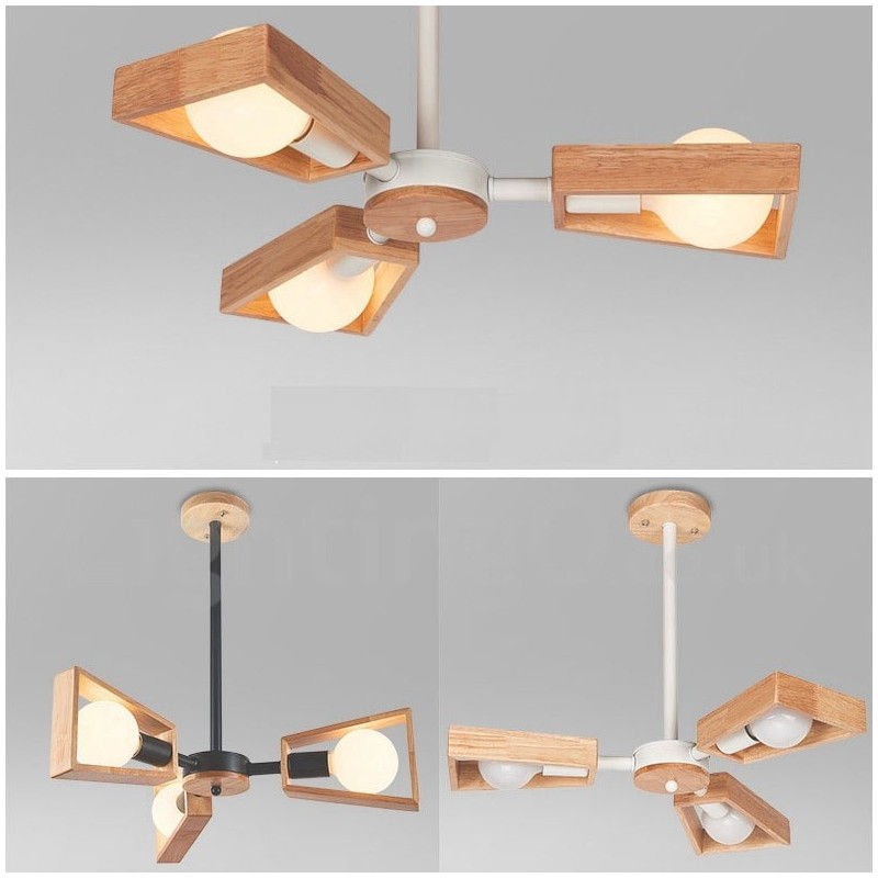 Wood Single Tier 3 Light Chandelier Lamp Modern Contemporary Style
