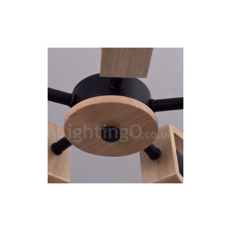 Wood Single Tier 3 Light Chandelier Lamp Modern Contemporary Style