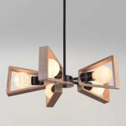 Wood Single Tier 5 Light Chandelier Lamp Modern Contemporary Style