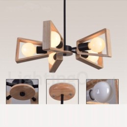 Wood Single Tier 5 Light Chandelier Lamp Modern Contemporary Style