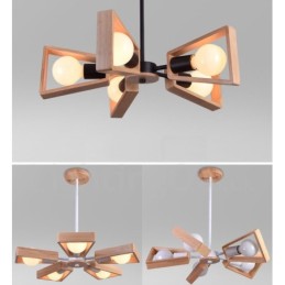 Wood Single Tier 5 Light Chandelier Lamp Modern Contemporary Style