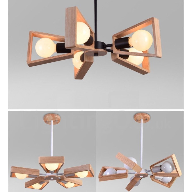 Wood Single Tier 5 Light Chandelier Lamp Modern Contemporary Style