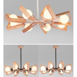 Wood Single Tier 8 Light Chandelier Lamp Modern Contemporary Style