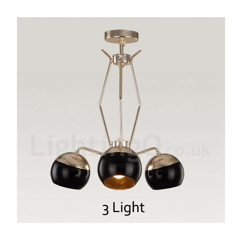 3 Light Single Tier Modern Contemporary Metal Chandelier Lamp with Glass Shade