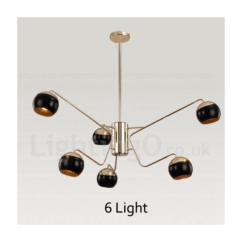 6 Light 2 Tier Modern Contemporary Metal Chandelier Lamp with Glass Shade