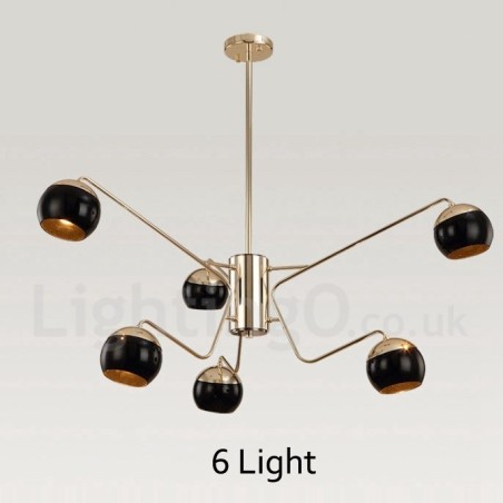 6 Light 2 Tier Modern Contemporary Metal Chandelier Lamp with Glass Shade