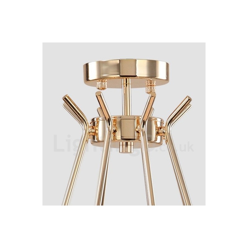 6 Light 2 Tier Modern Contemporary Metal Chandelier Lamp with Glass Shade